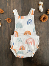 Load image into Gallery viewer, Baby + Toddler Organic Cotton Bubble Romper Playsuit in Earthy Rainbows
